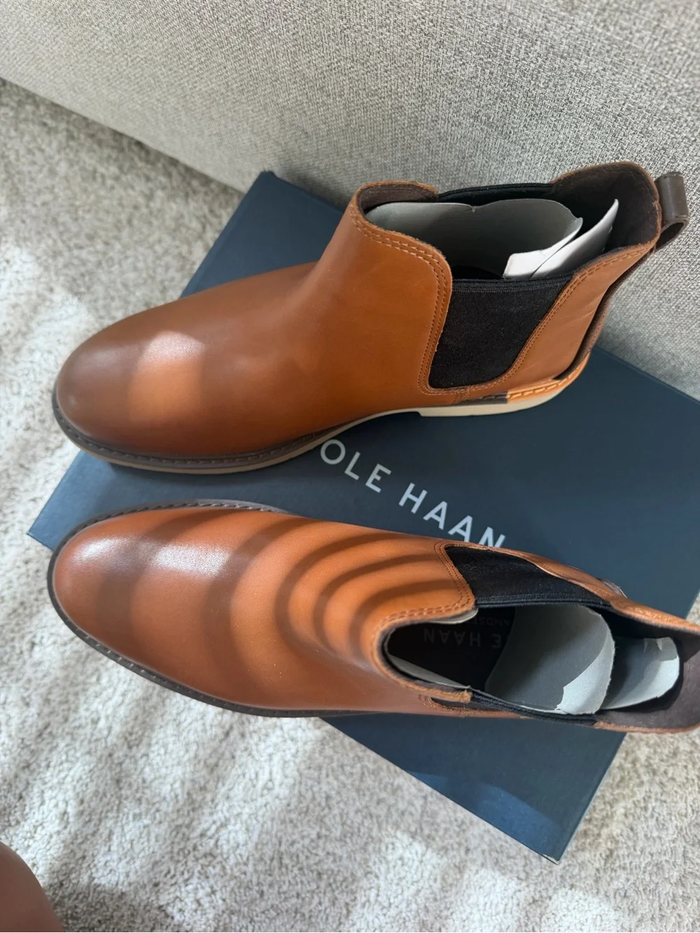 Cole Haan Men's Tan Brown Leather Chukka Chelsea Boots
